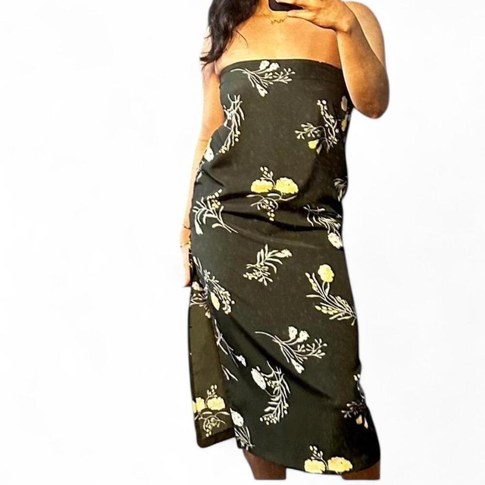Dark olive green and yellow versatile dress and skirt with side slits